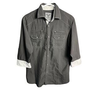 El General 1901 Men's M Black Western Shirt Metal‎ Silver Buttons Zipper Accent